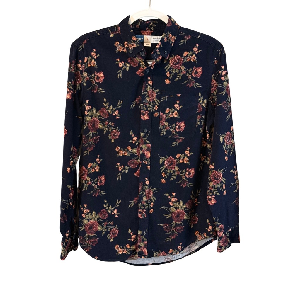 Old Navy Womens Navy Blue Floral Button Down Shirt Size Small